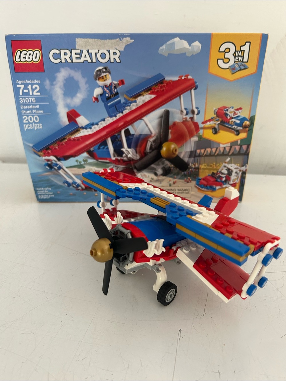 Lego Red, Blue & White Biplane Stunt Plane